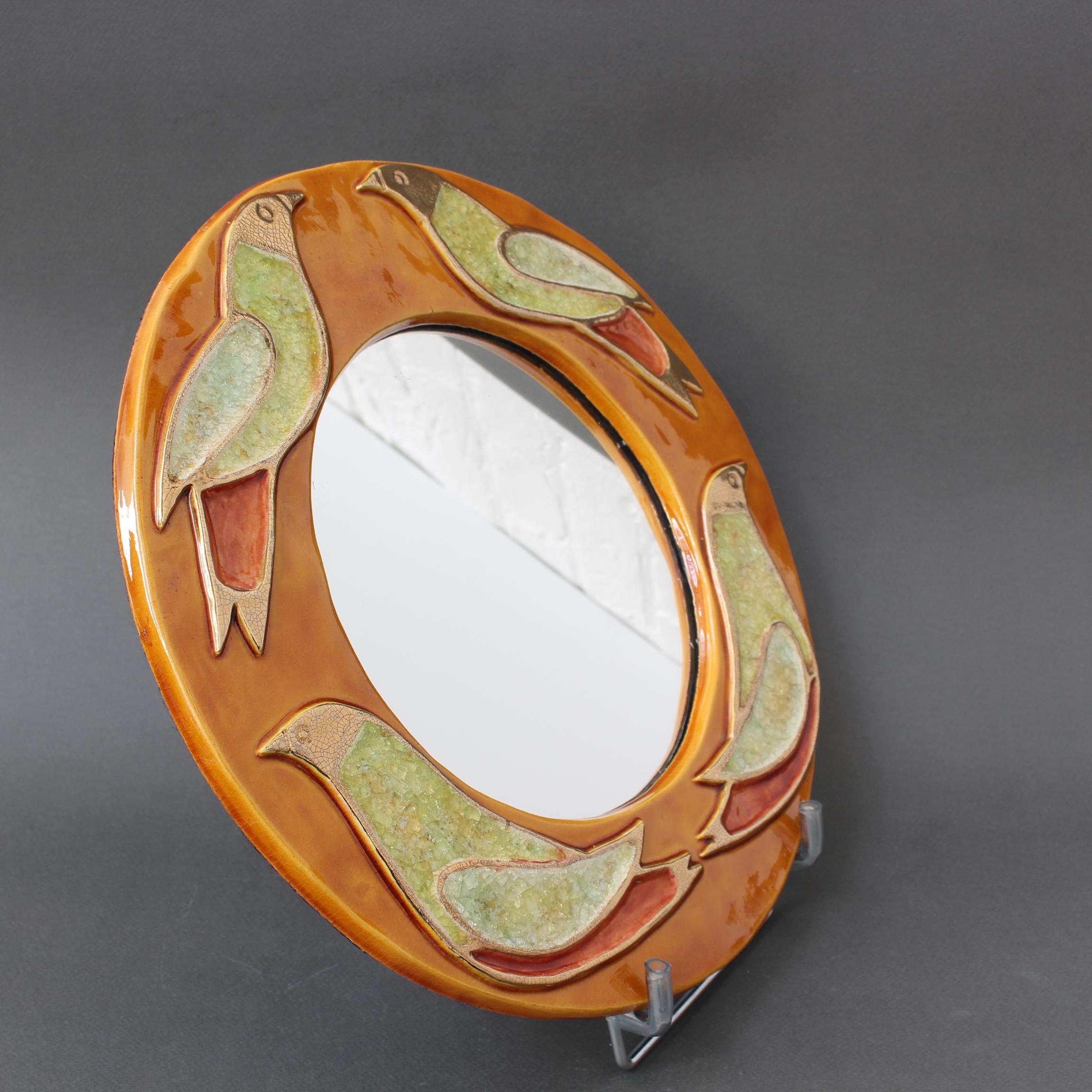 Mid-20th Century Vintage French Ceramic Wall Mirror by Mithé Espelt (circa 1960s) For Sale