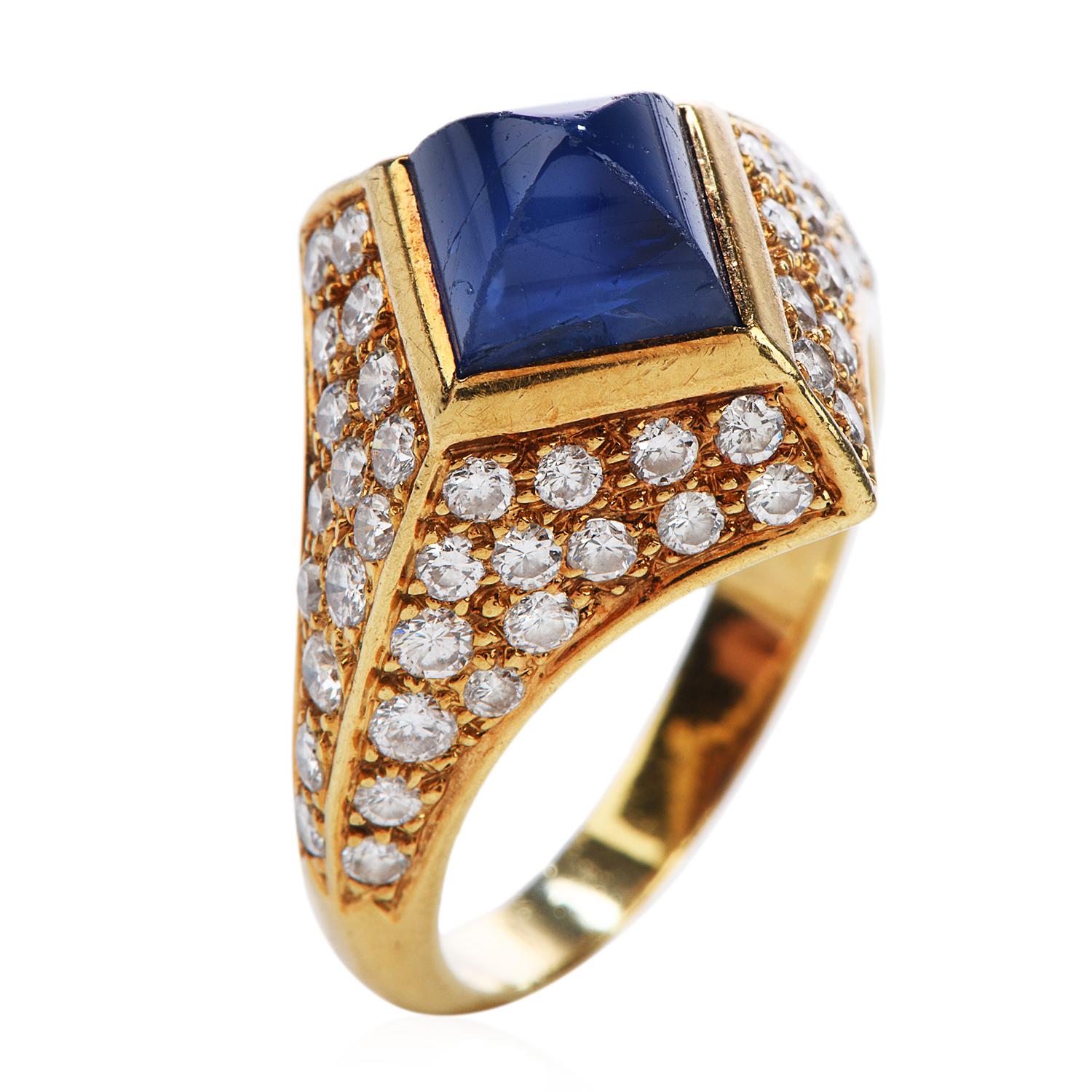 Vintage French Certified Burma Natural No-Heat Sapphire Diamond Ring In Excellent Condition For Sale In Miami, FL