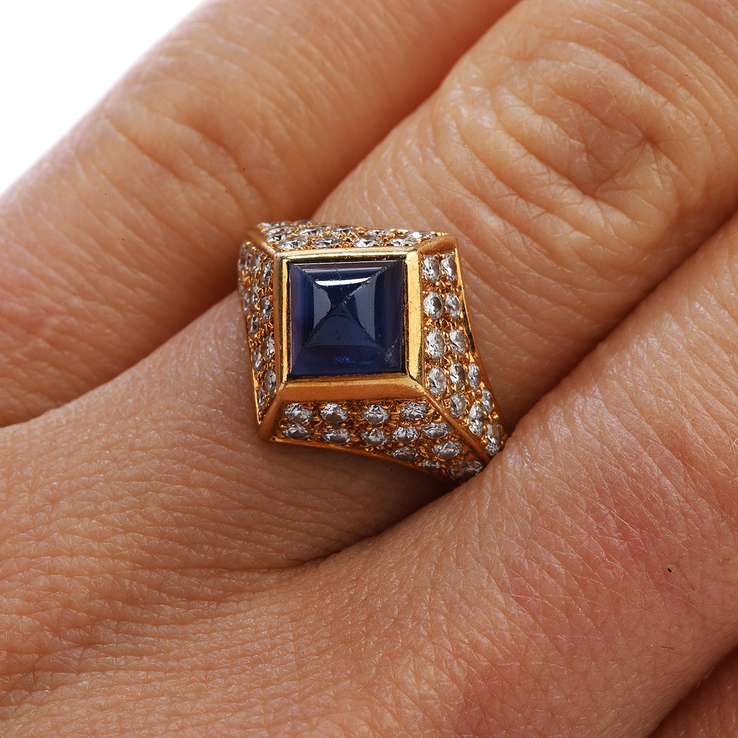 Women's or Men's Vintage French Certified Burma Natural No-Heat Sapphire Diamond Ring For Sale