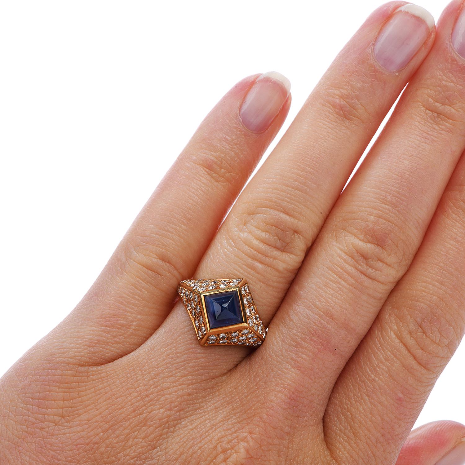 Vintage French Certified Burma Natural No-Heat Sapphire Diamond Ring For Sale 1