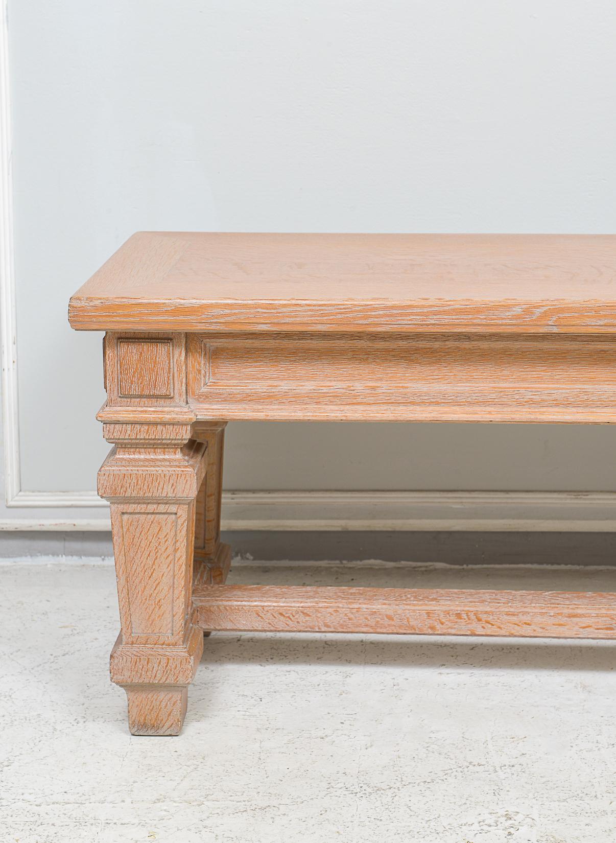 Neoclassical Vintage French Cerused Oak Bench For Sale