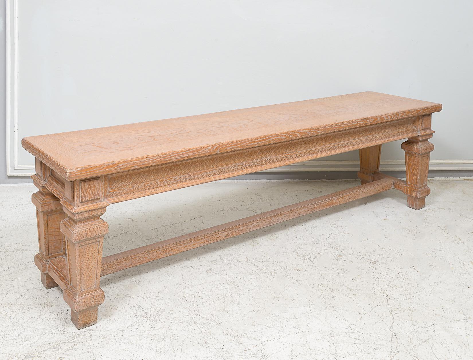 Vintage French Cerused Oak Bench In Excellent Condition For Sale In New York, NY