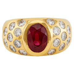Vintage French CGL Thai Ruby and Diamond 18k Yellow Gold Ring