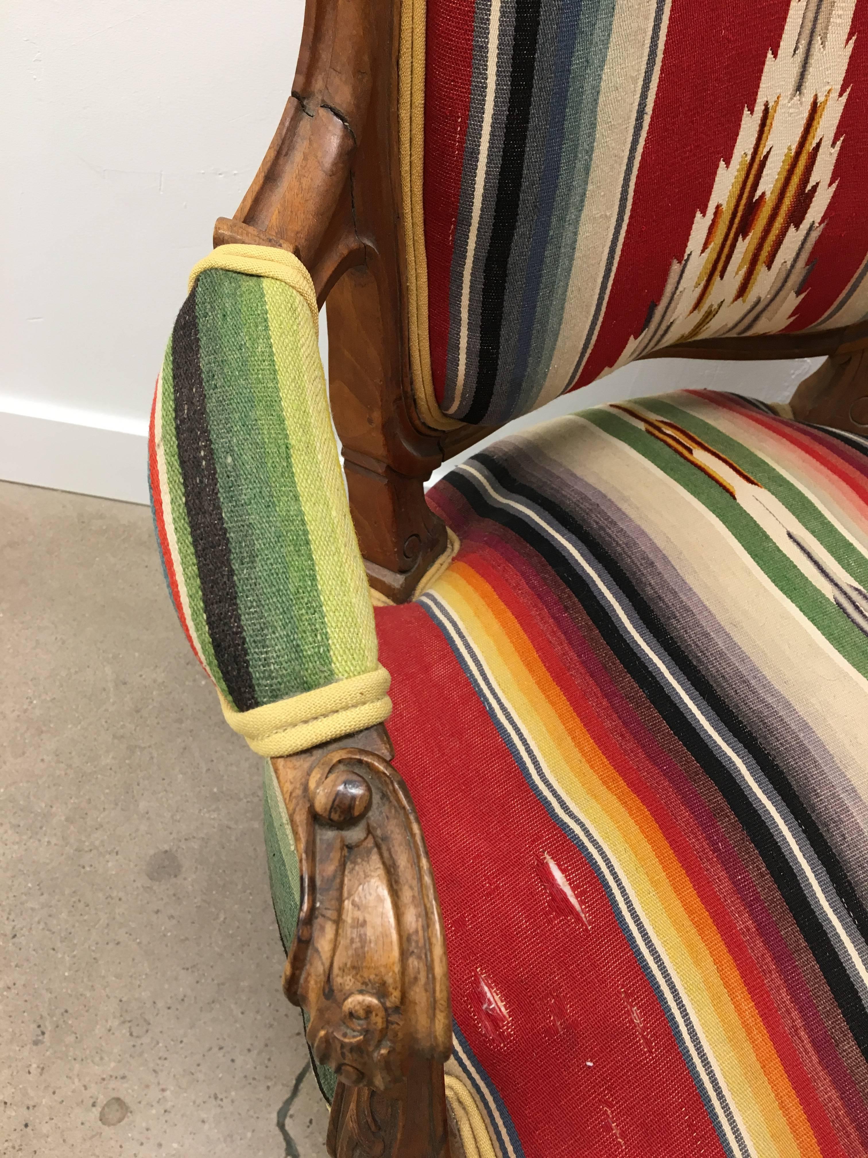 French Provincial Vintage French Chair Upholstered with Vintage Serape Fabric For Sale