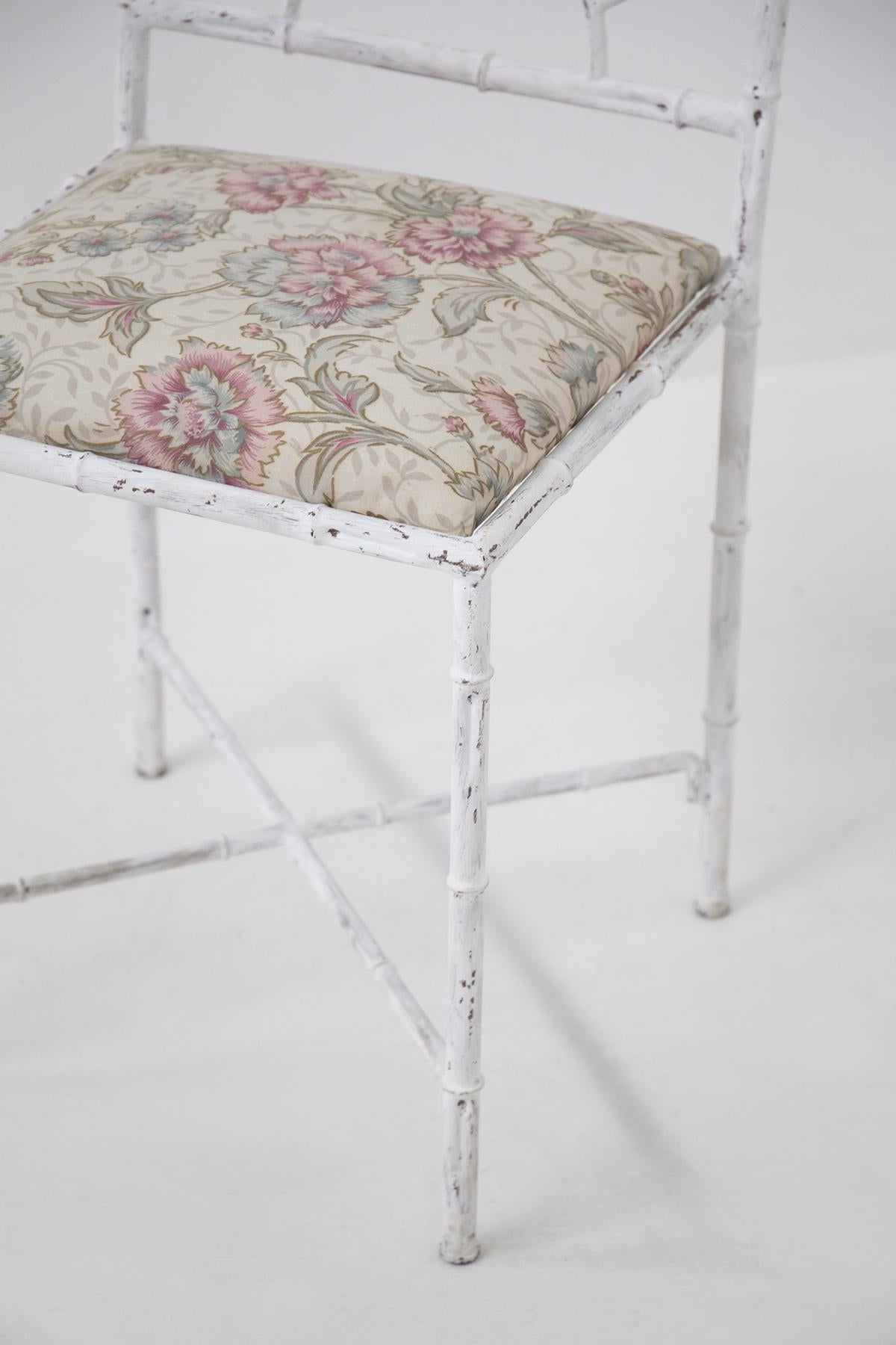 Vintage French Chairs in White Metal and Floreal Fabric In Good Condition In Milano, IT