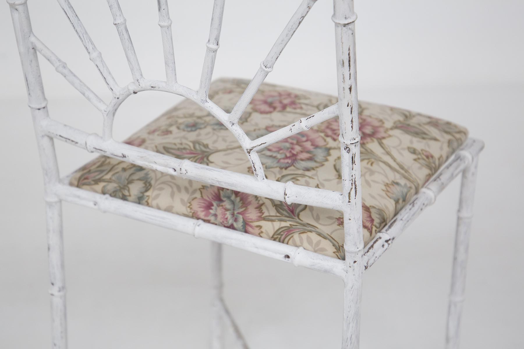 Vintage French Chairs in White Metal and Floreal Fabric 1