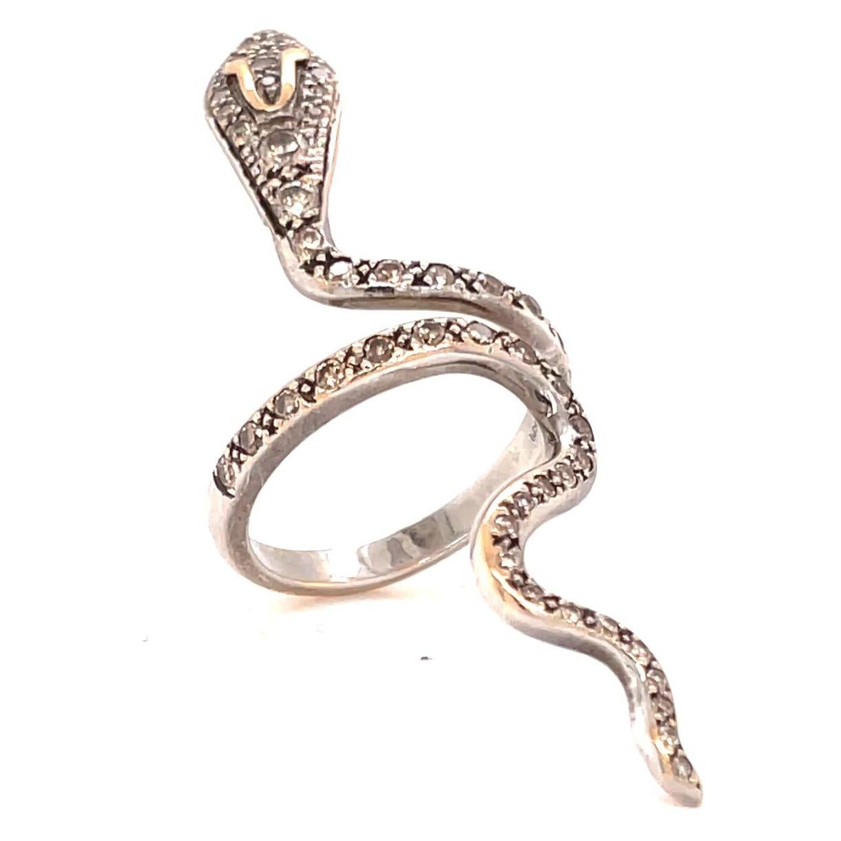 Round Cut Vintage French Champagne Diamond 18 Karat Gold Snake Ring