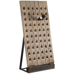 Vintage French Champagne Riddling Wine Rack Custom Mounted on an Iron Base