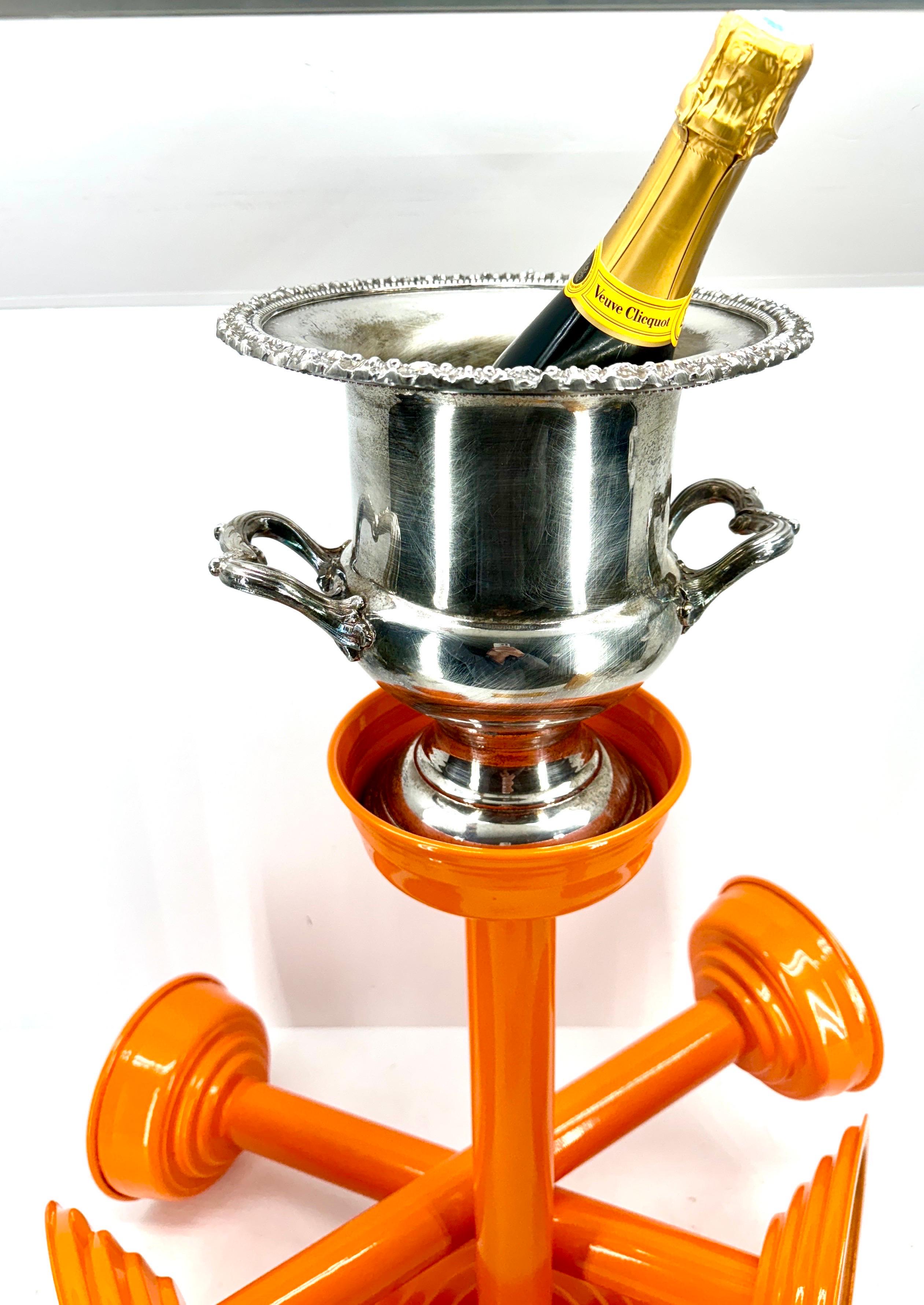 Vintage French Champagne Wine Bucket Floor Stand, Powder-Coated Orange  For Sale 6