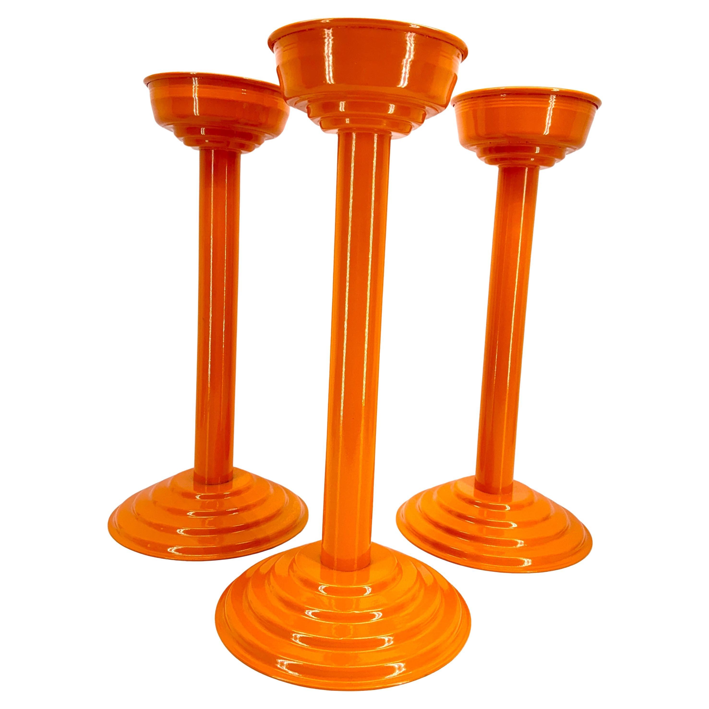Art Deco Vintage French Champagne Wine Bucket Floor Stand, Powder-Coated Orange  For Sale