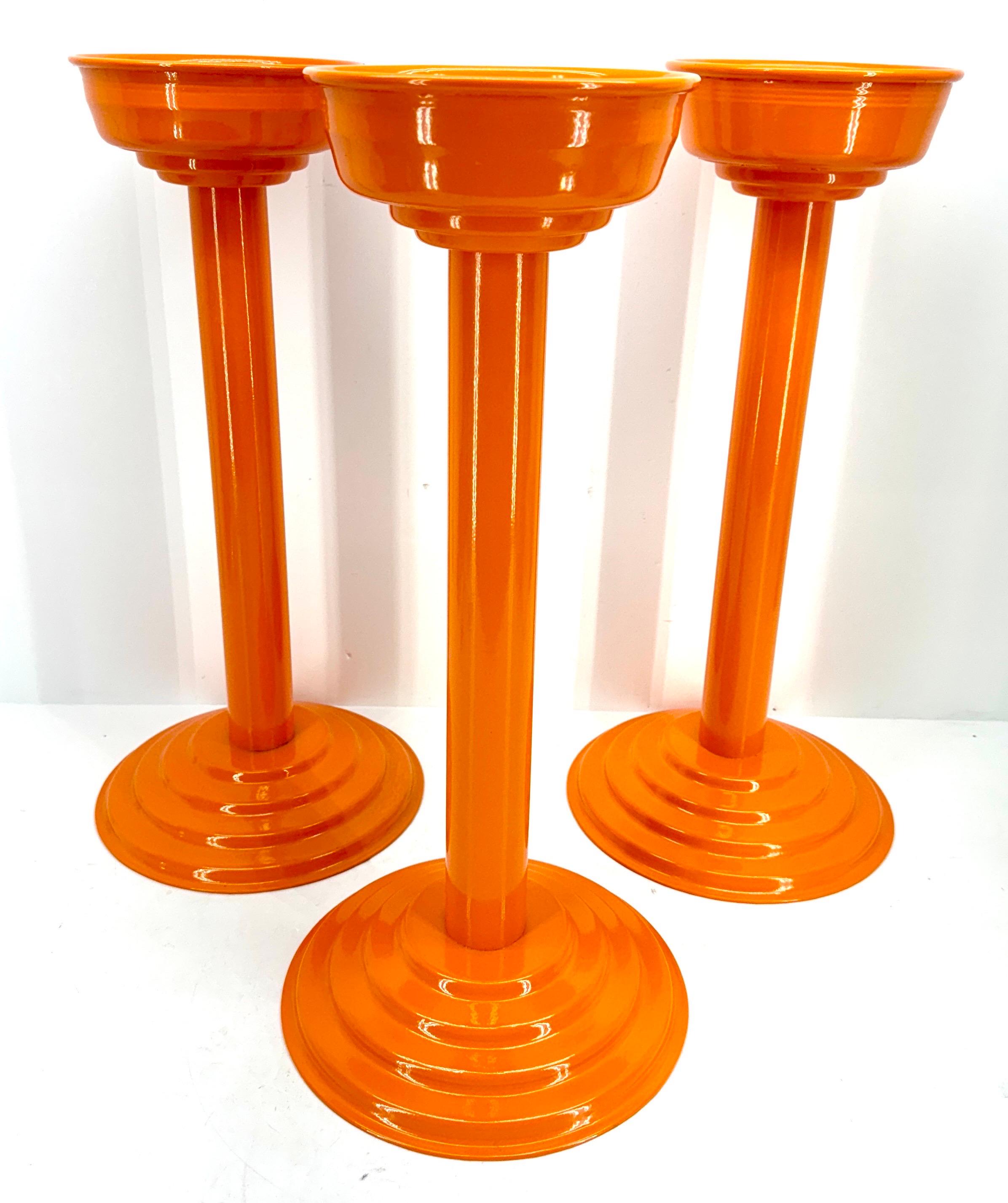Mid-20th Century Vintage French Champagne Wine Bucket Floor Stand, Powder-Coated Orange  For Sale