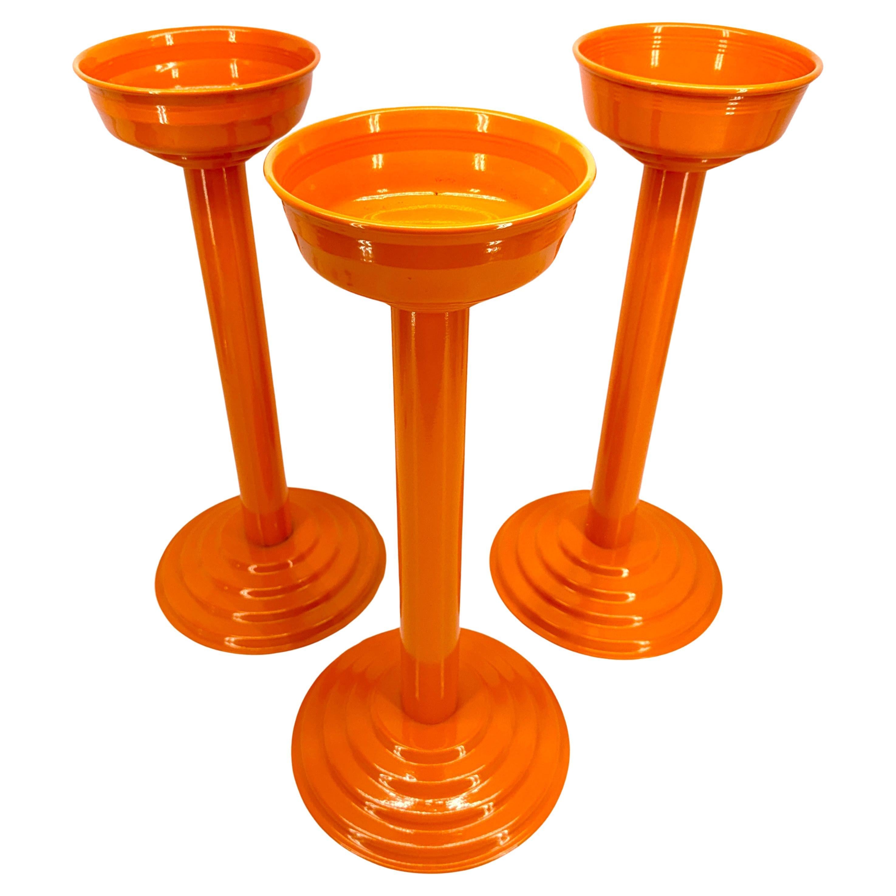Vintage French Champagne Wine Bucket Floor Stand, Powder-Coated Orange  For Sale