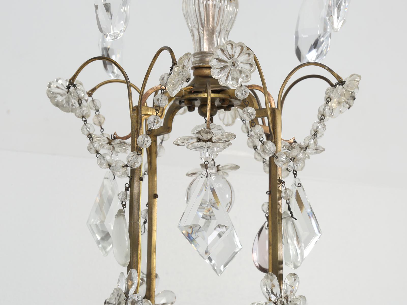 Hand-Crafted Vintage French Chandelier Attributed to Maison Jansen in Bronze and Crystal