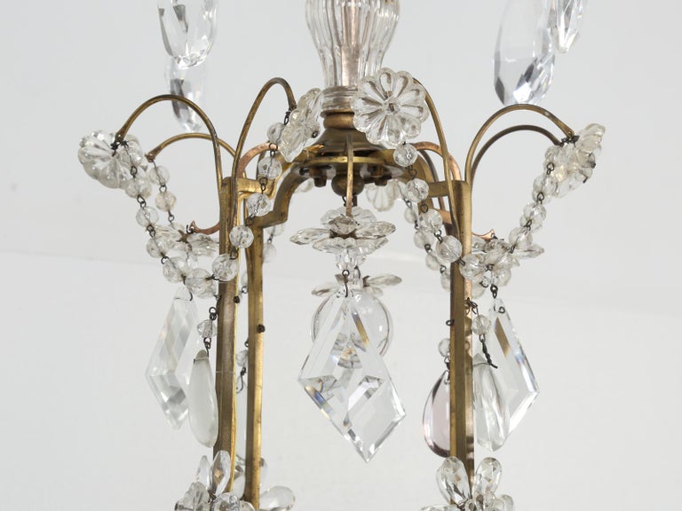 Hand-Crafted Vintage French Chandelier Attributed to Maison Jansen in Bronze and Crystal For Sale