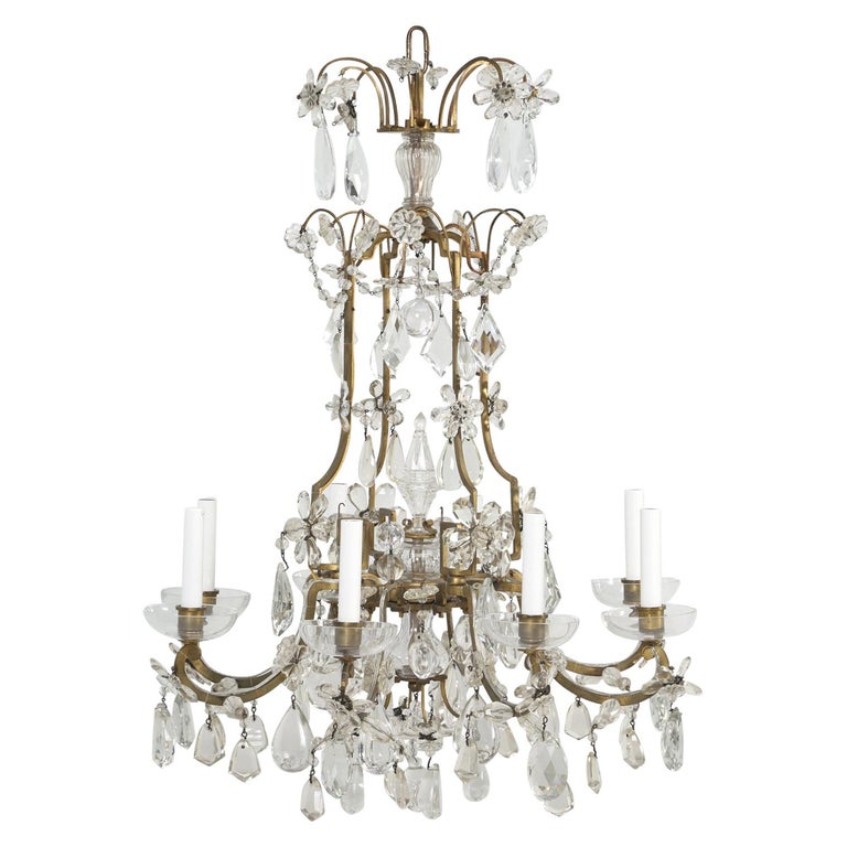 Vintage French Chandelier Attributed to Maison Jansen in Bronze and Crystal For Sale