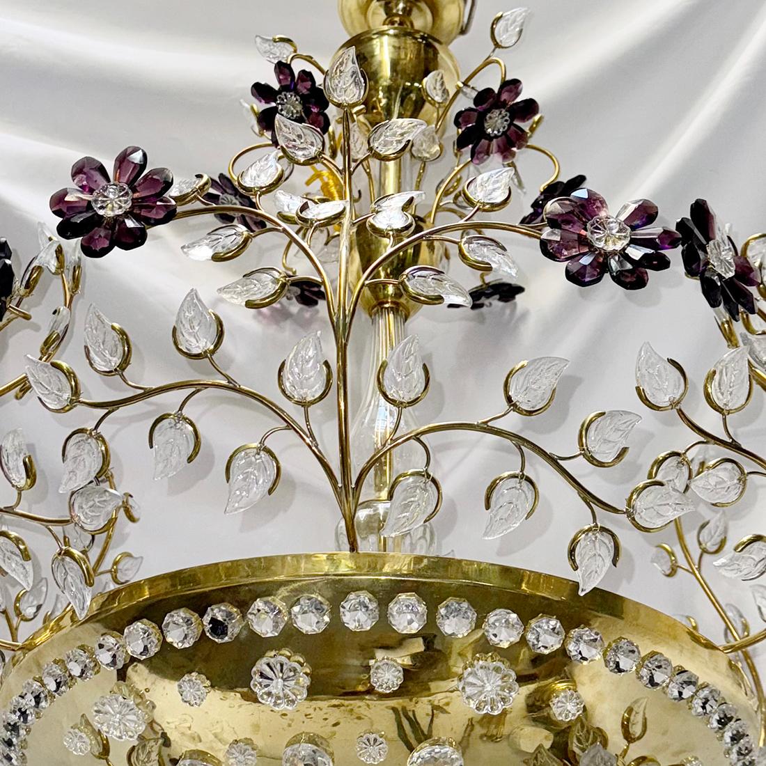 Mid-20th Century Vintage French Chandelier with Crystal Insets For Sale