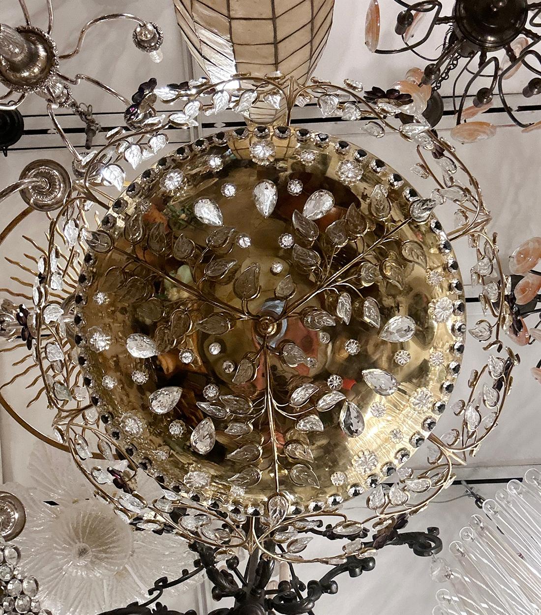 Bronze Vintage French Chandelier with Crystal Insets For Sale
