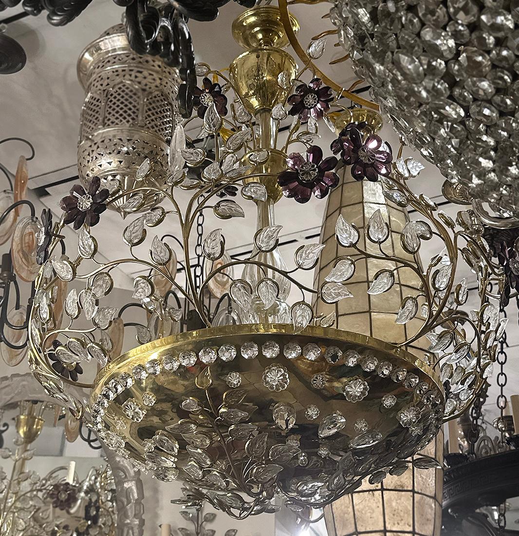 Vintage French Chandelier with Crystal Insets For Sale 1