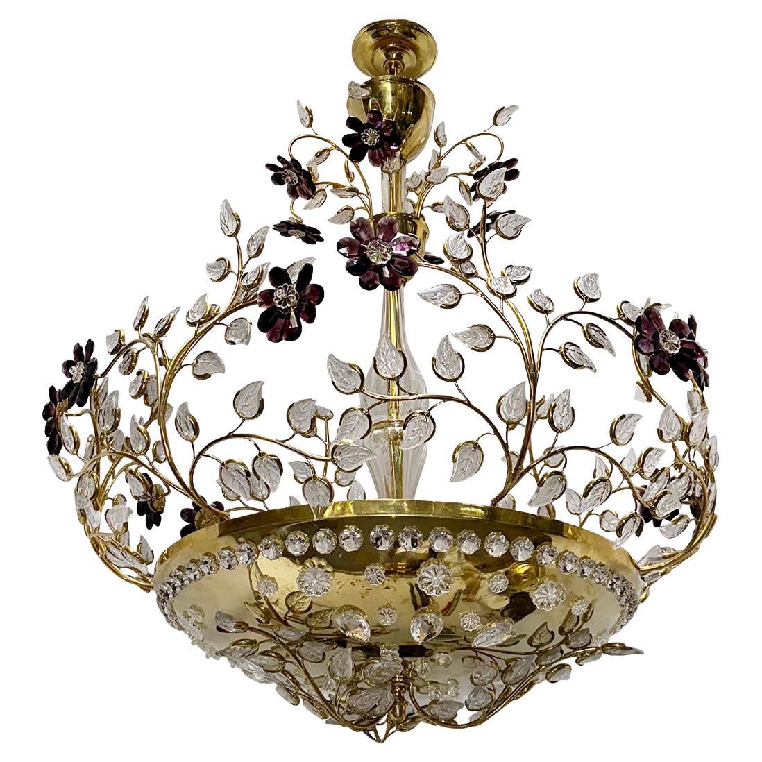 Vintage French Chandelier with Crystal Insets For Sale