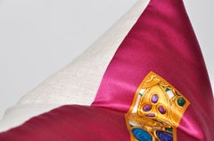 Vintage French Chanel Silk Fabric with Jewels Pillow and Irish Linen Cushion