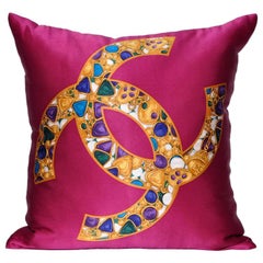 Vintage French Chanel Silk Fabric with Jewels Pillow and Irish Linen Cushion