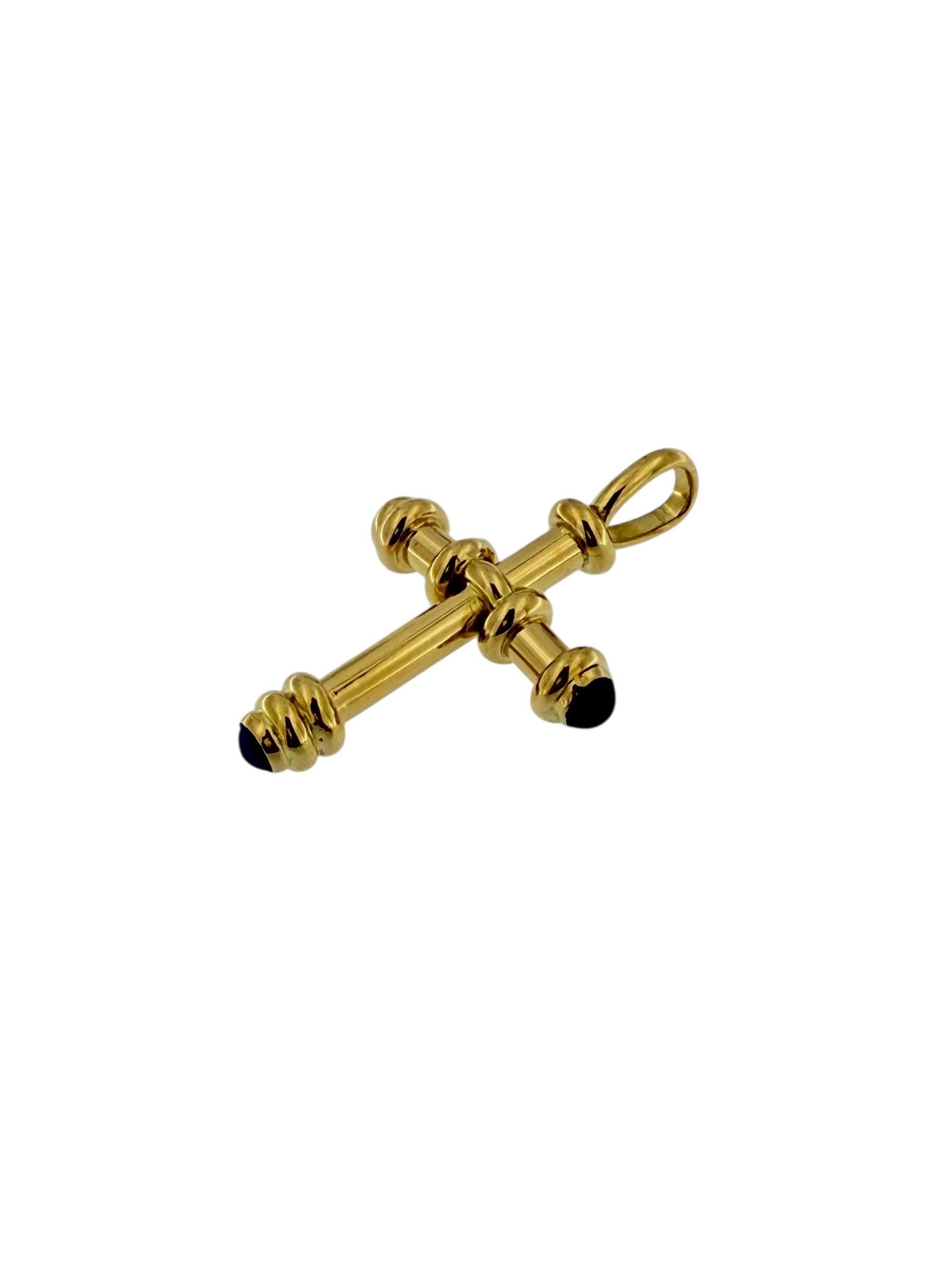 Croce Chapiteau francese d'epoca in oro giallo 18 carati con lapislazzuli cabochon in vendita 4
