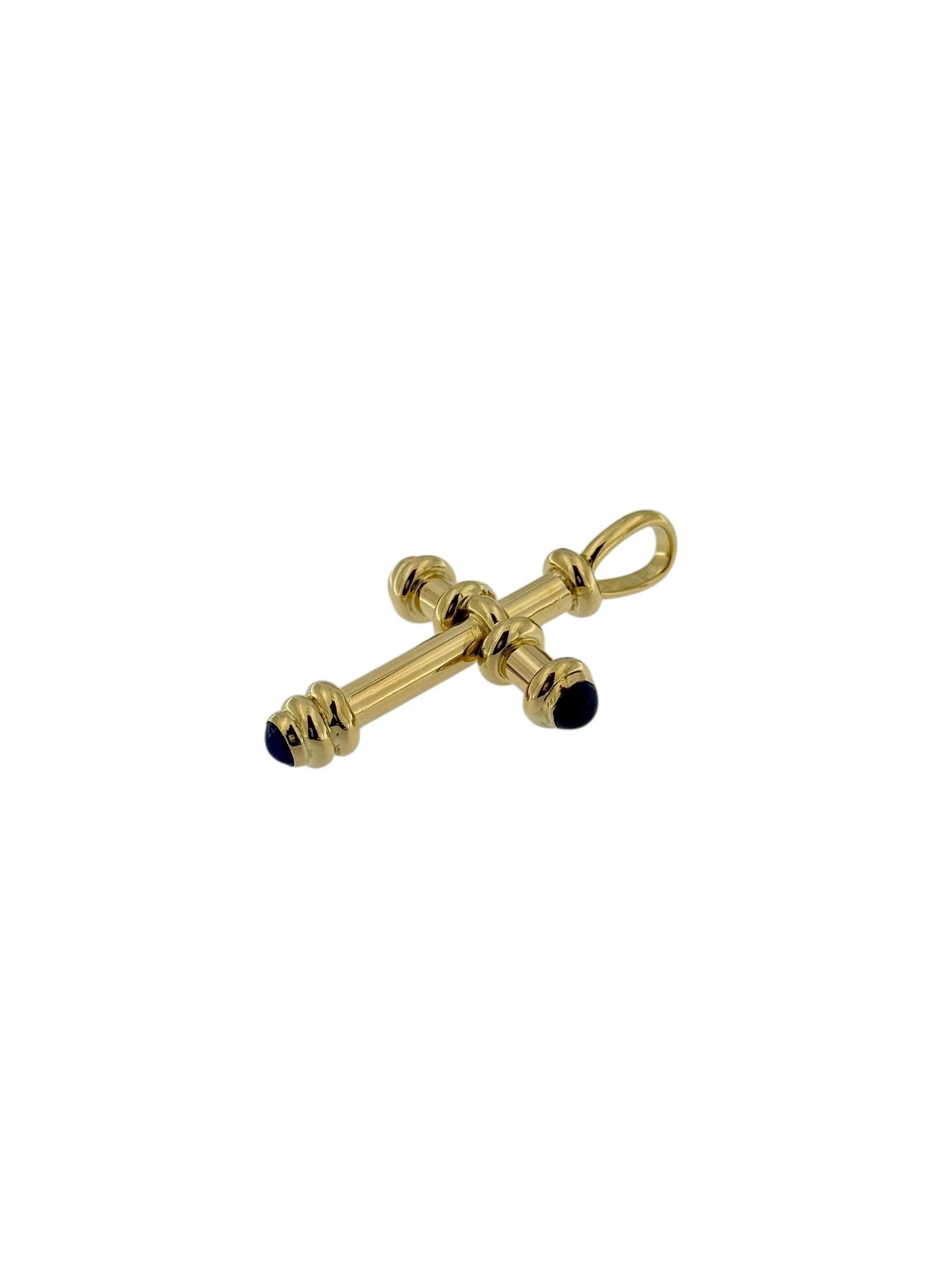 Croce Chapiteau francese d'epoca in oro giallo 18 carati con lapislazzuli cabochon In condizioni ottime in vendita a Esch sur Alzette, Esch-sur-Alzette