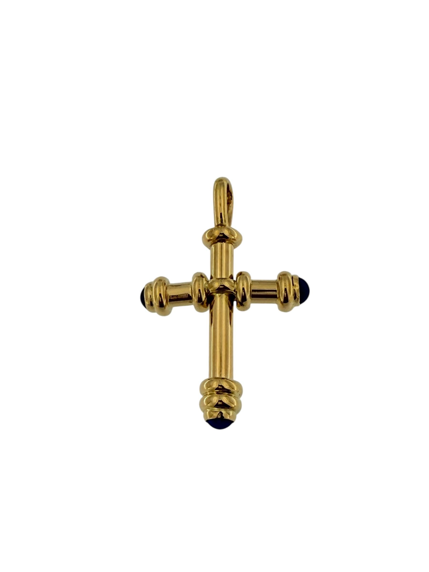 da uomo o donna Croce Chapiteau francese d'epoca in oro giallo 18 carati con lapislazzuli cabochon in vendita