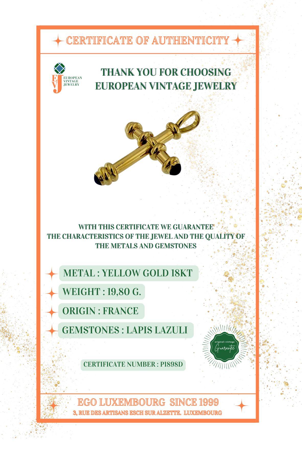 Croce Chapiteau francese d'epoca in oro giallo 18 carati con lapislazzuli cabochon in vendita 2