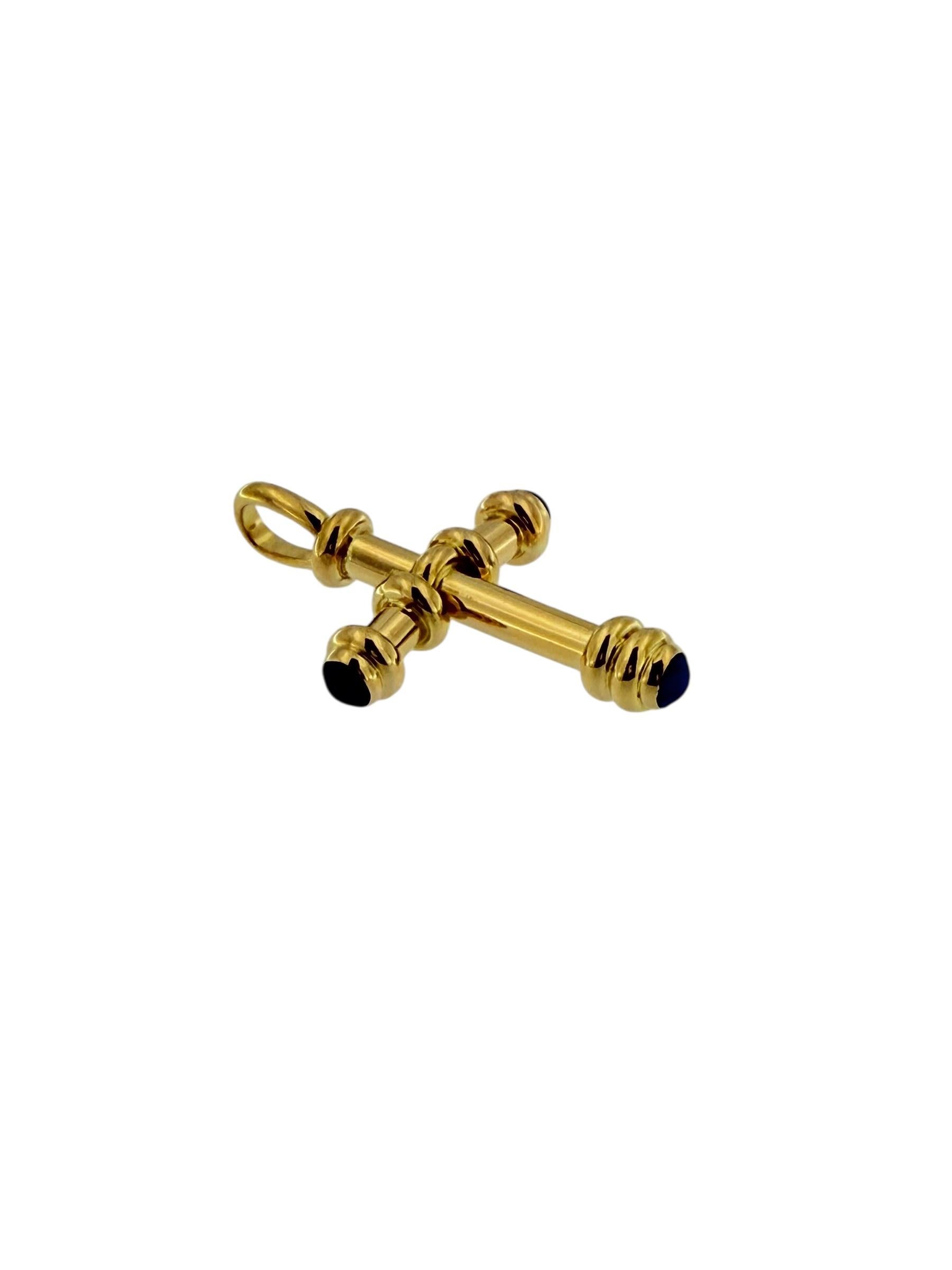 Croce Chapiteau francese d'epoca in oro giallo 18 carati con lapislazzuli cabochon in vendita 3