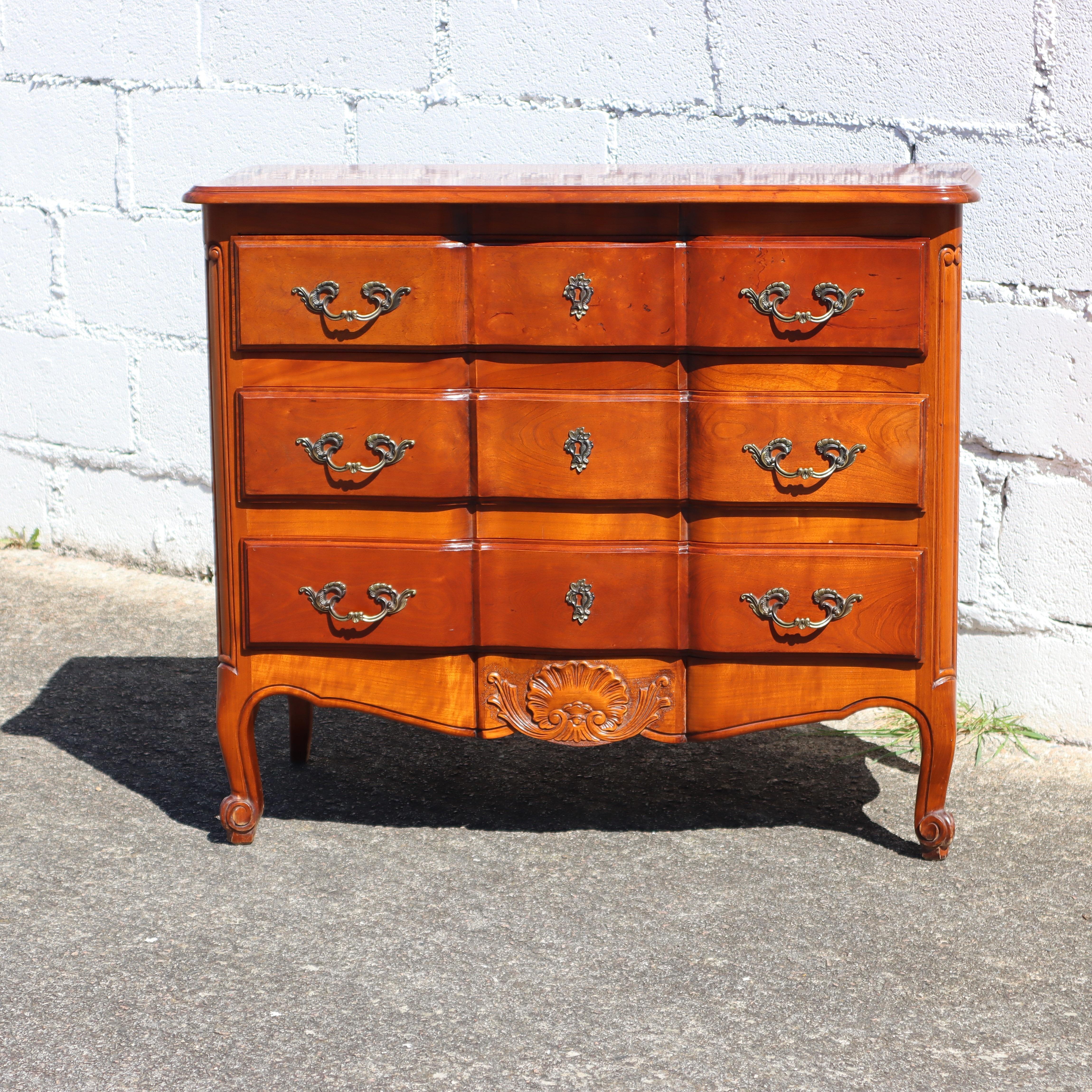 Hand-Carved Vintage French Cherry Wood Drawer Cabinet-Chest of Drawers-Style Louis XV-70s For Sale