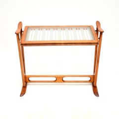 Vintage French Cherry Wood Glass Top Side Table