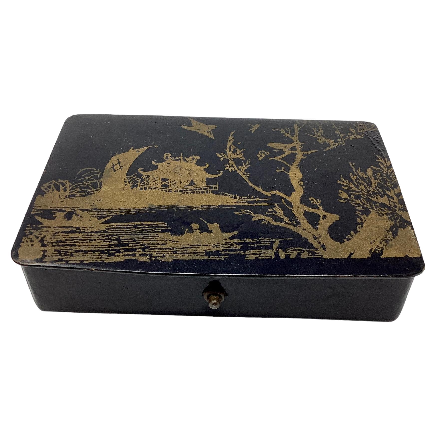Vintage French Chinoiserie Lacquer Box For Sale