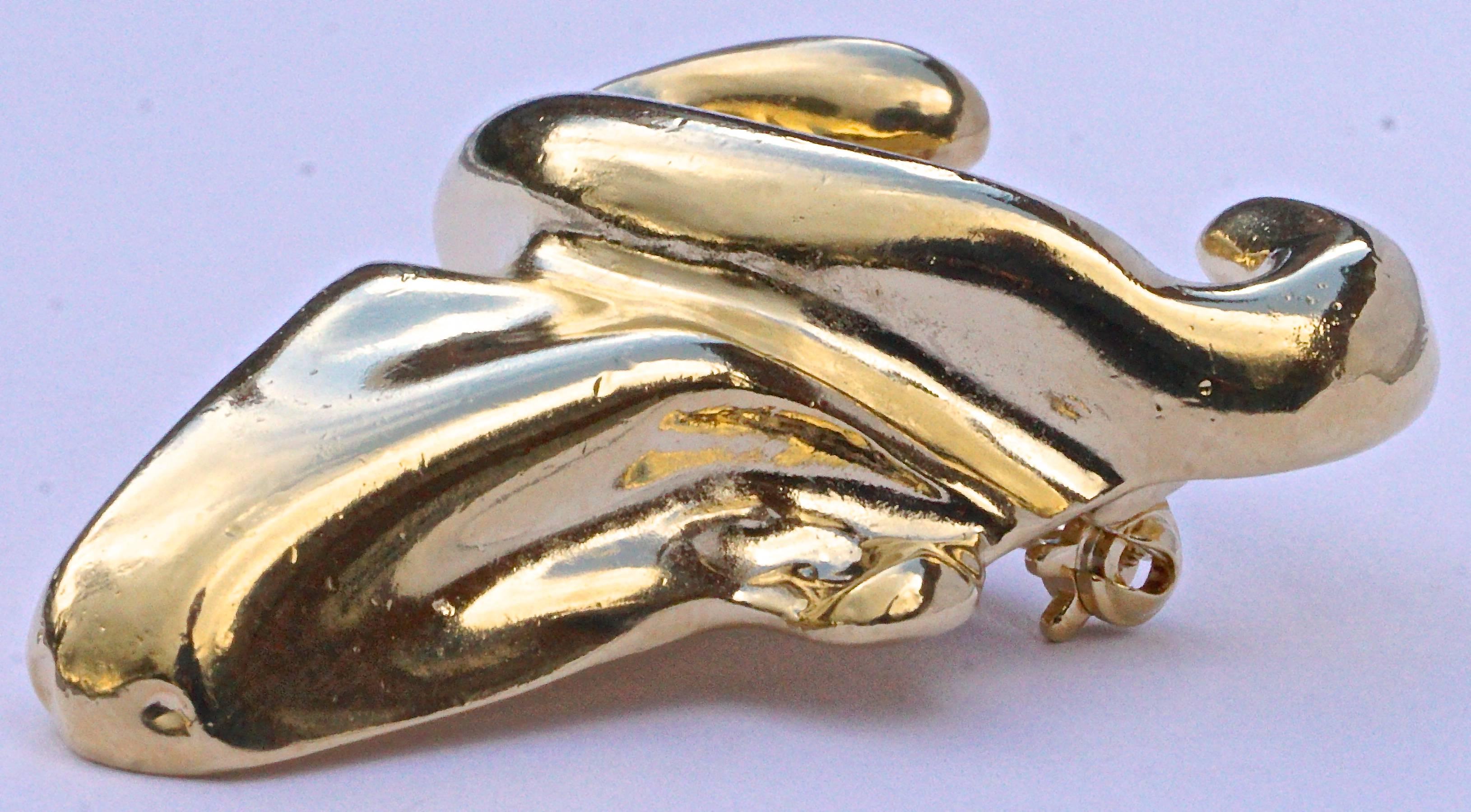 Vintage French Christian Lacroix Gold Tone Bull Head Brooch Taurus In Good Condition In London, GB