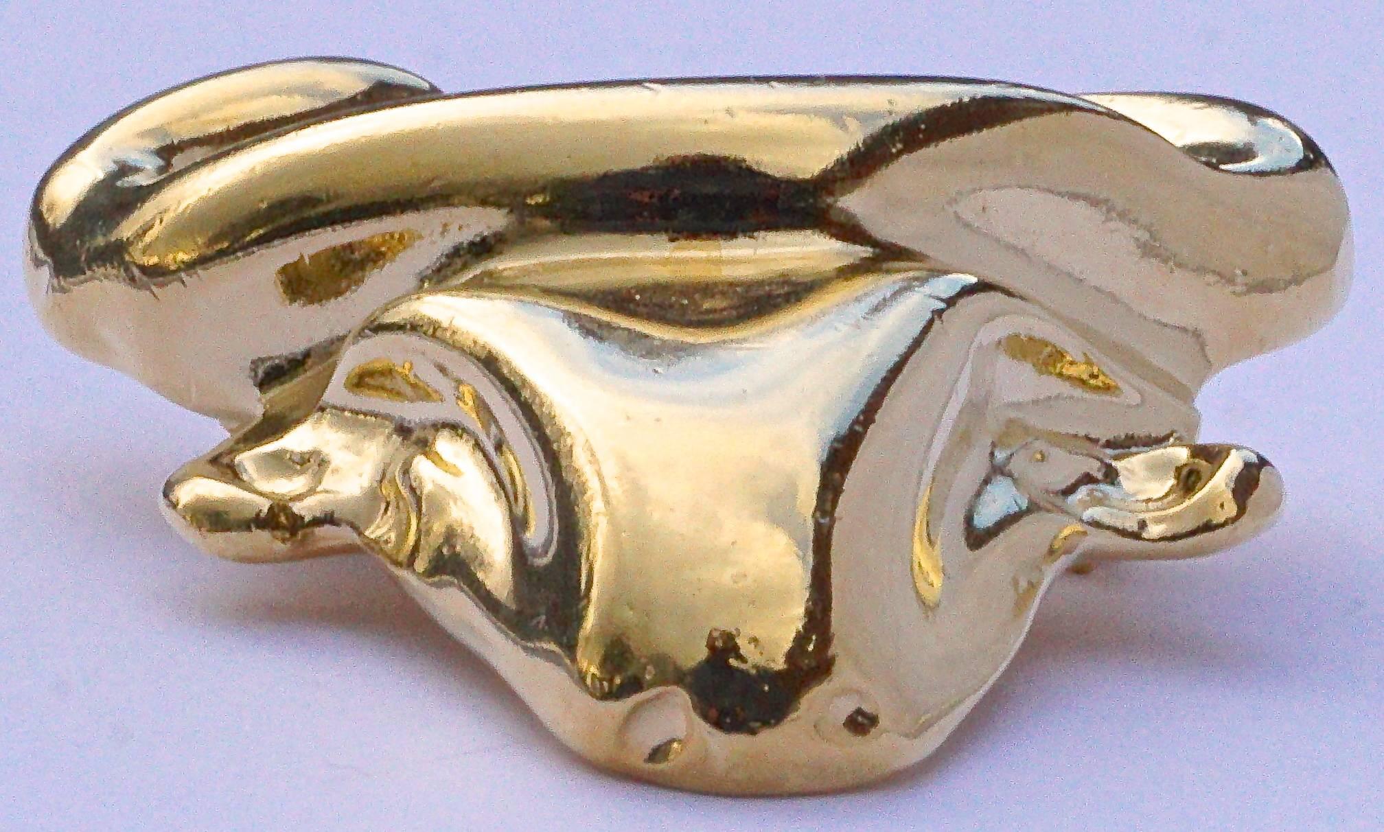 Women's or Men's Vintage French Christian Lacroix Gold Tone Bull Head Brooch Taurus