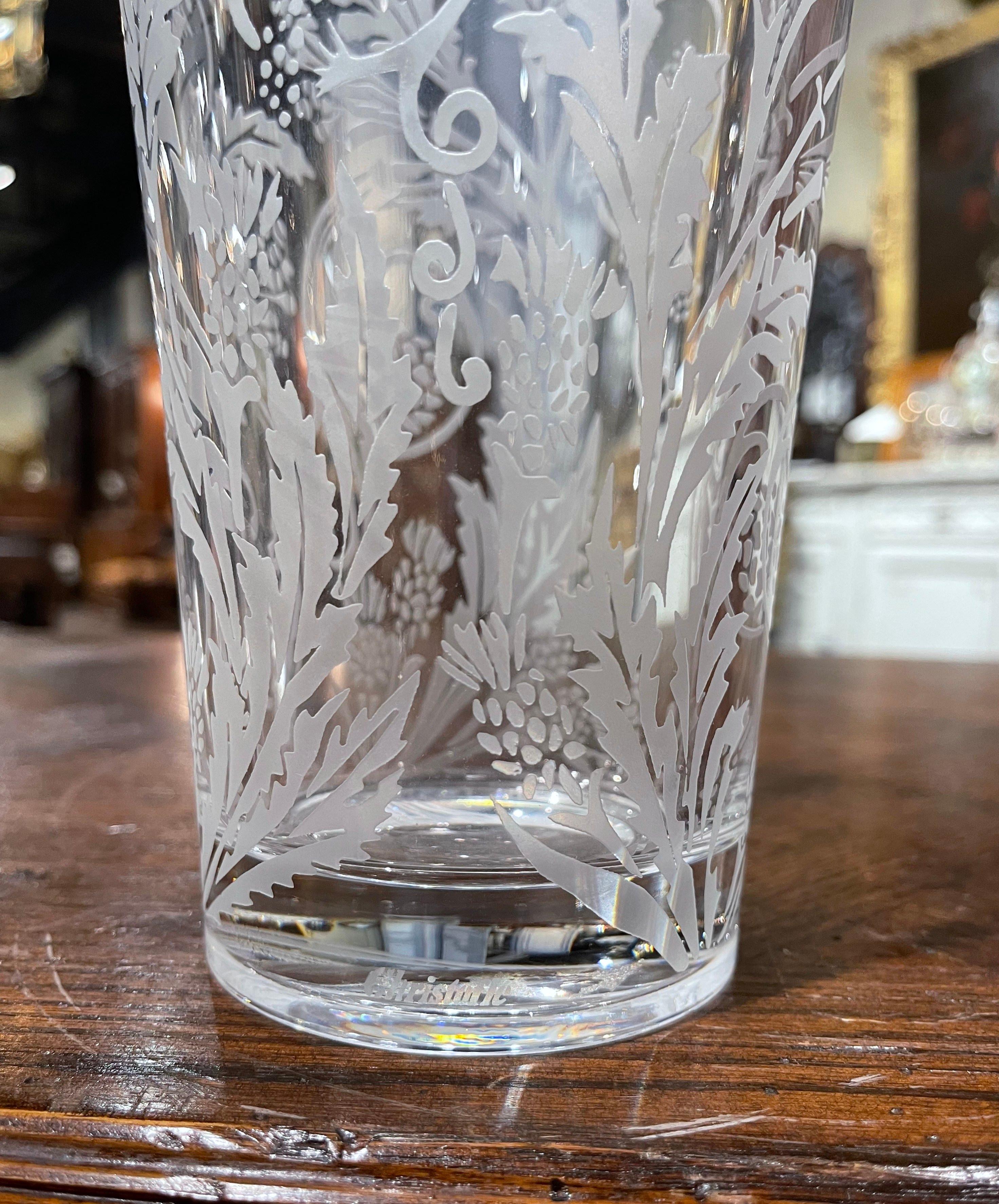 Cristal Paire de vases et de bols en cristal transparent taillé et dépoli avec motifs de vignes