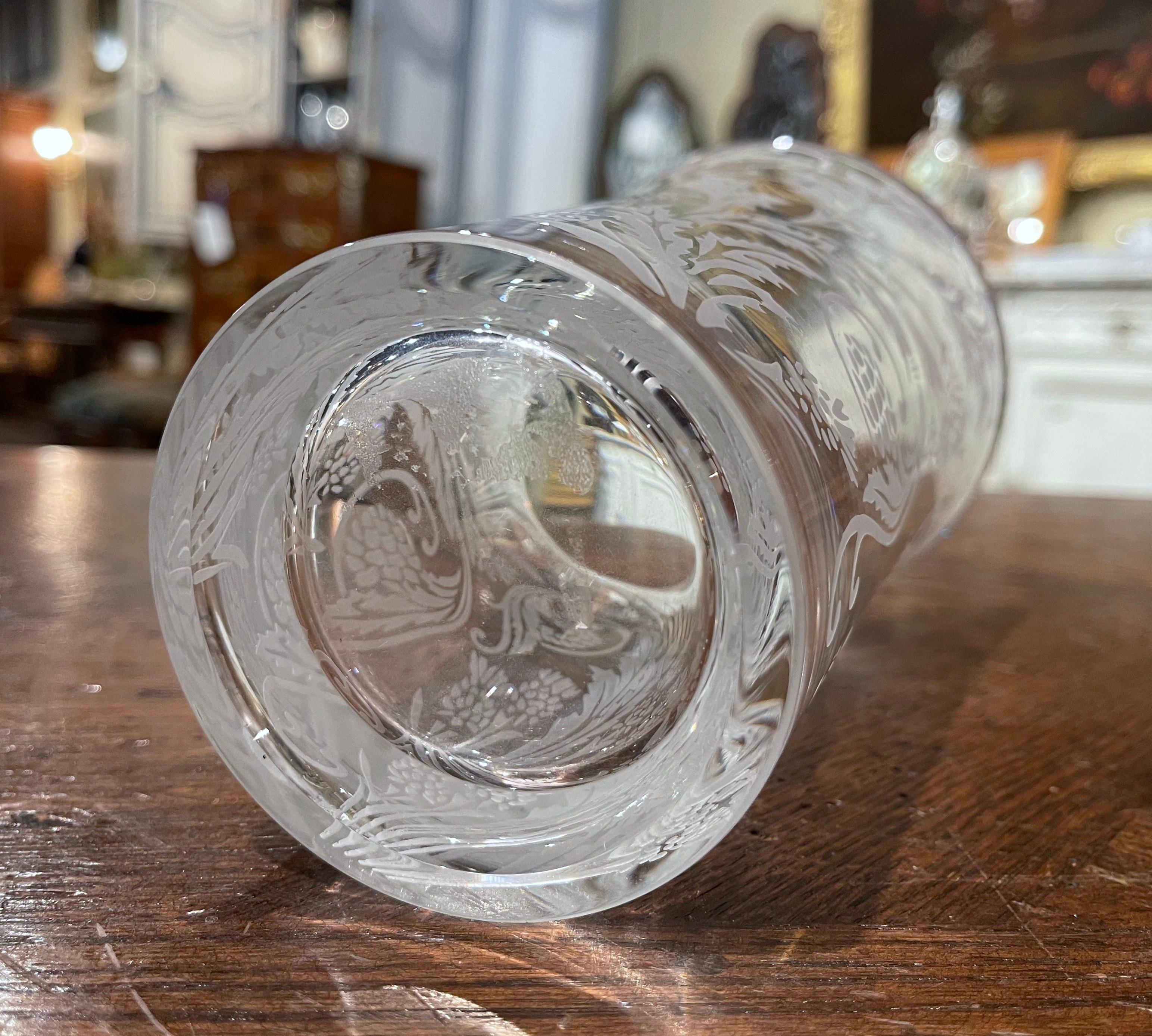 Paire de vases et de bols en cristal transparent taillé et dépoli avec motifs de vignes 2