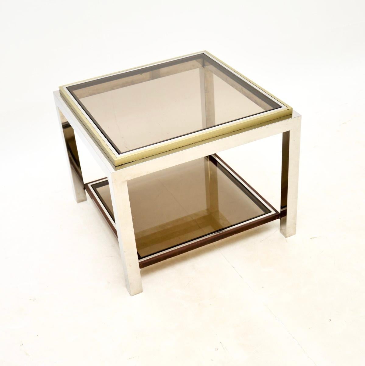 Mid-Century Modern Table d'appoint / table basse vintage française en chrome et laiton en vente