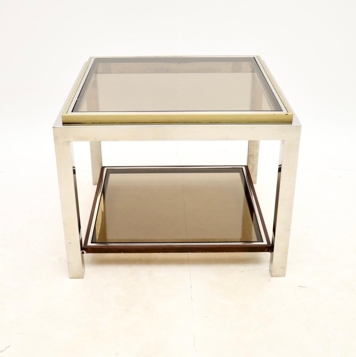 Late 20th Century Vintage French Chrome and Brass Side / Coffee Table For Sale