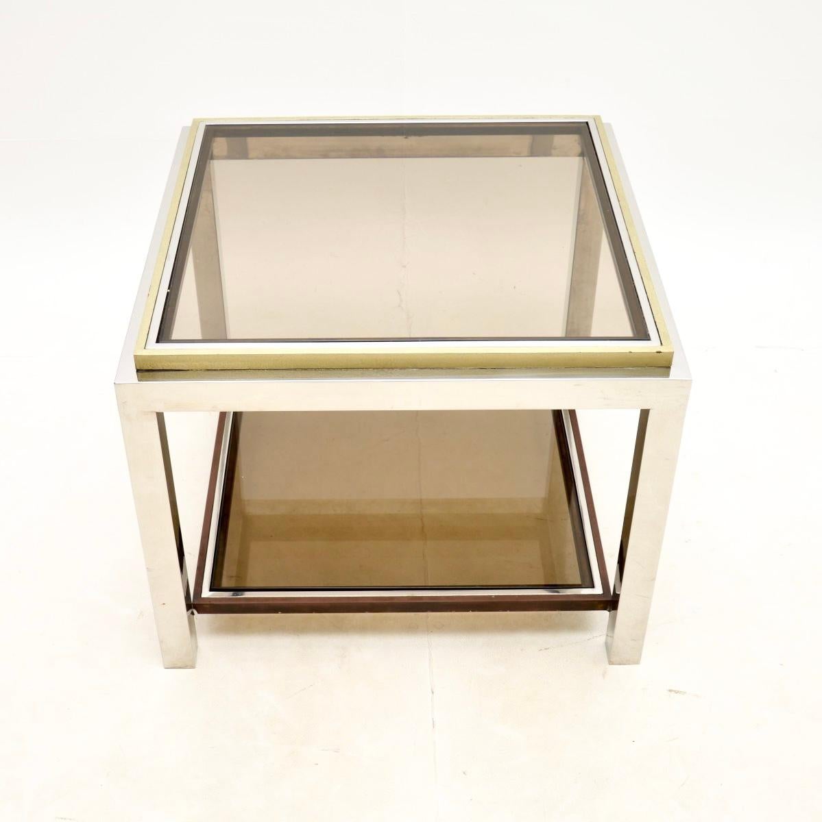 Vintage French Chrome and Brass Side / Coffee Table For Sale 1