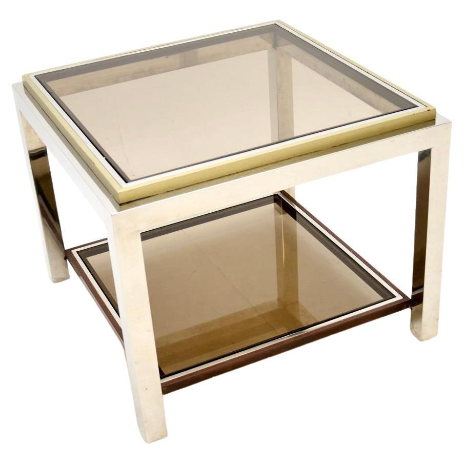 Vintage French Chrome and Brass Side / Coffee Table For Sale