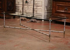 Vintage French Chrome and Glass Faux Bamboo Coffee Table from Maison Jansen