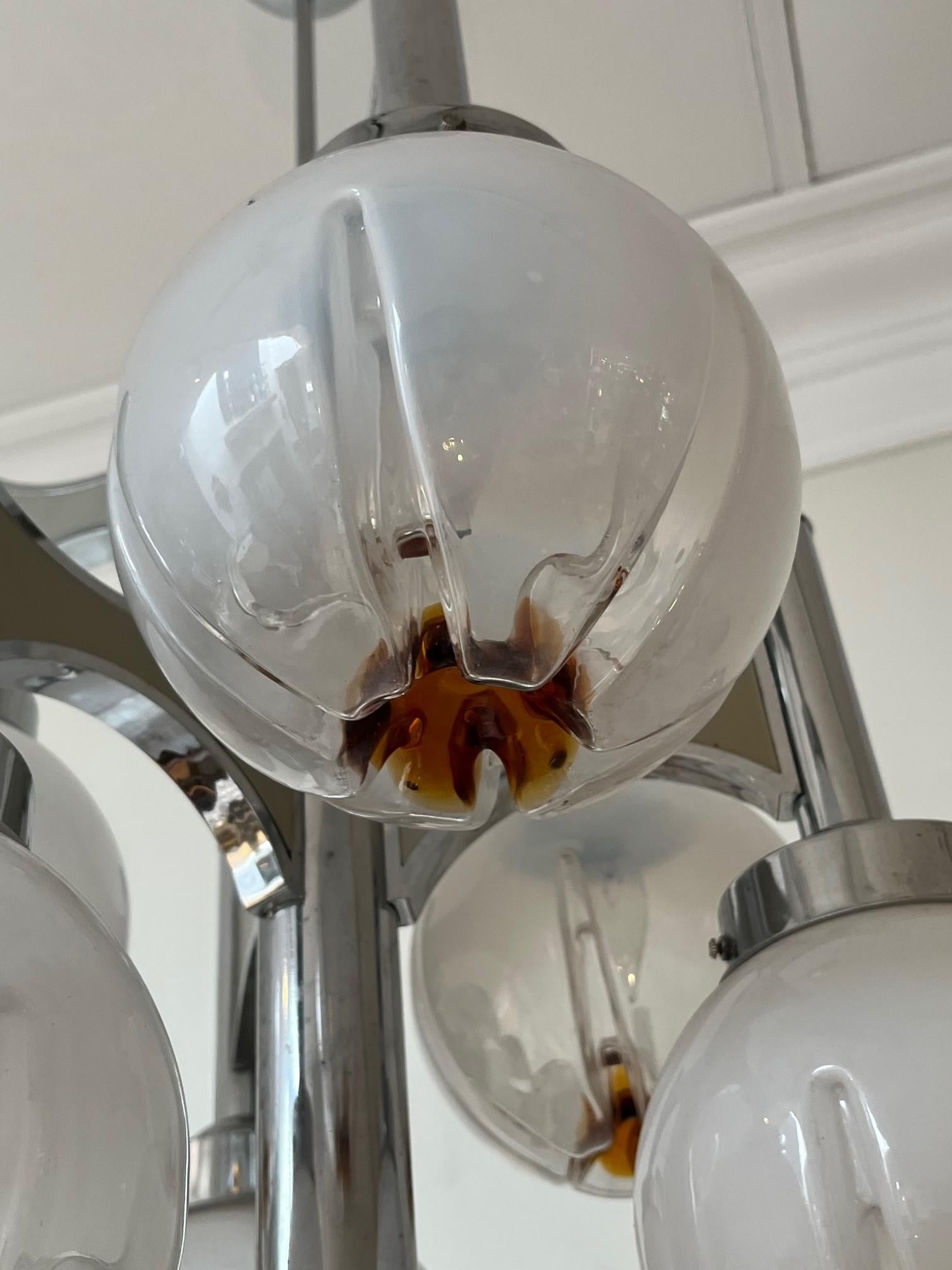 Vintage French Chandelier with Original Amber Tipped Globes, circa: 1950s. 