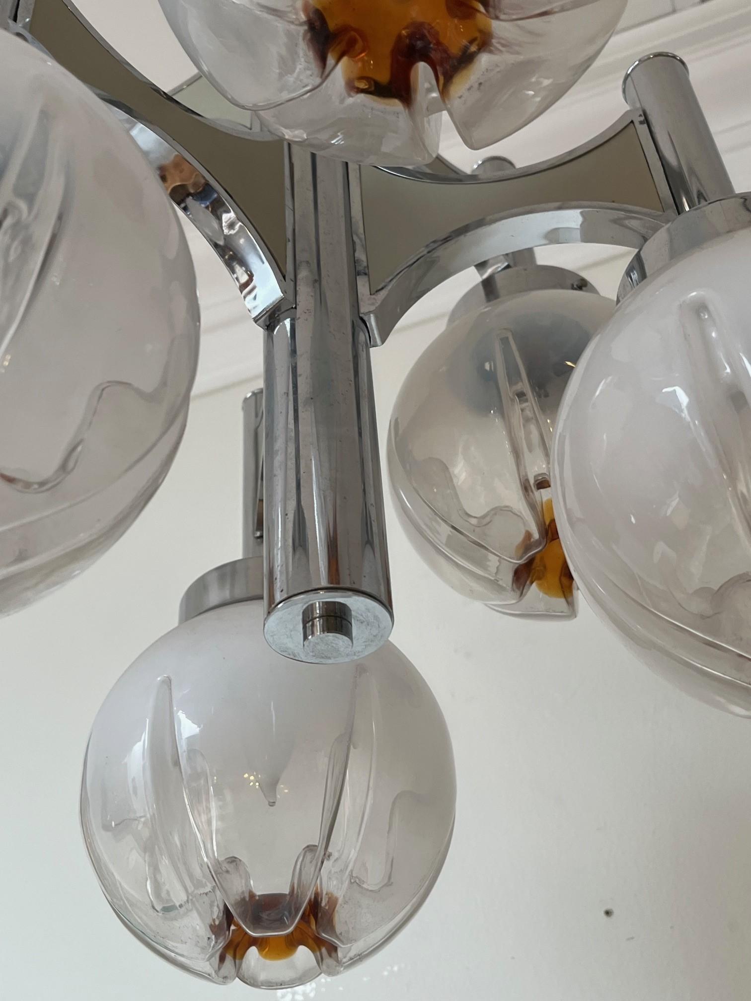 Hand-Crafted Vintage French Chrome and Glass Globes Chandelier For Sale