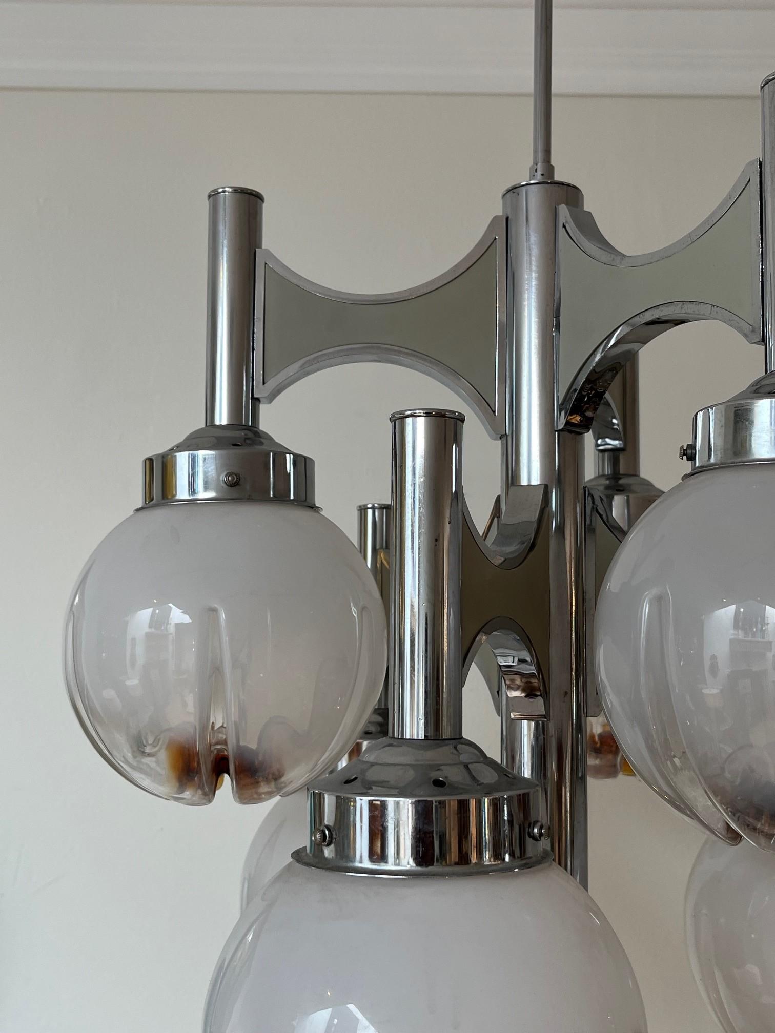 Mid-20th Century Vintage French Chrome and Glass Globes Chandelier For Sale