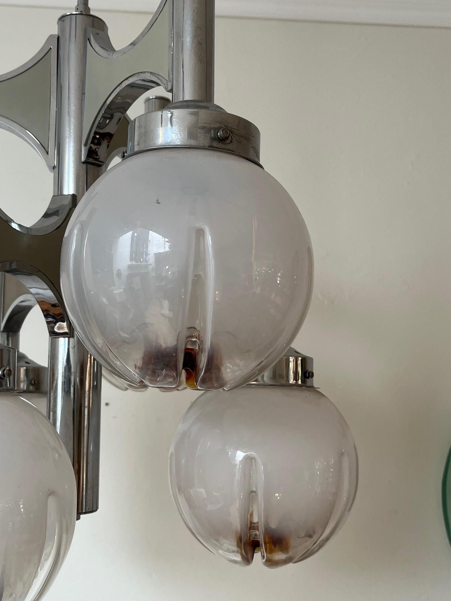 Vintage French Chrome and Glass Globes Chandelier For Sale 2