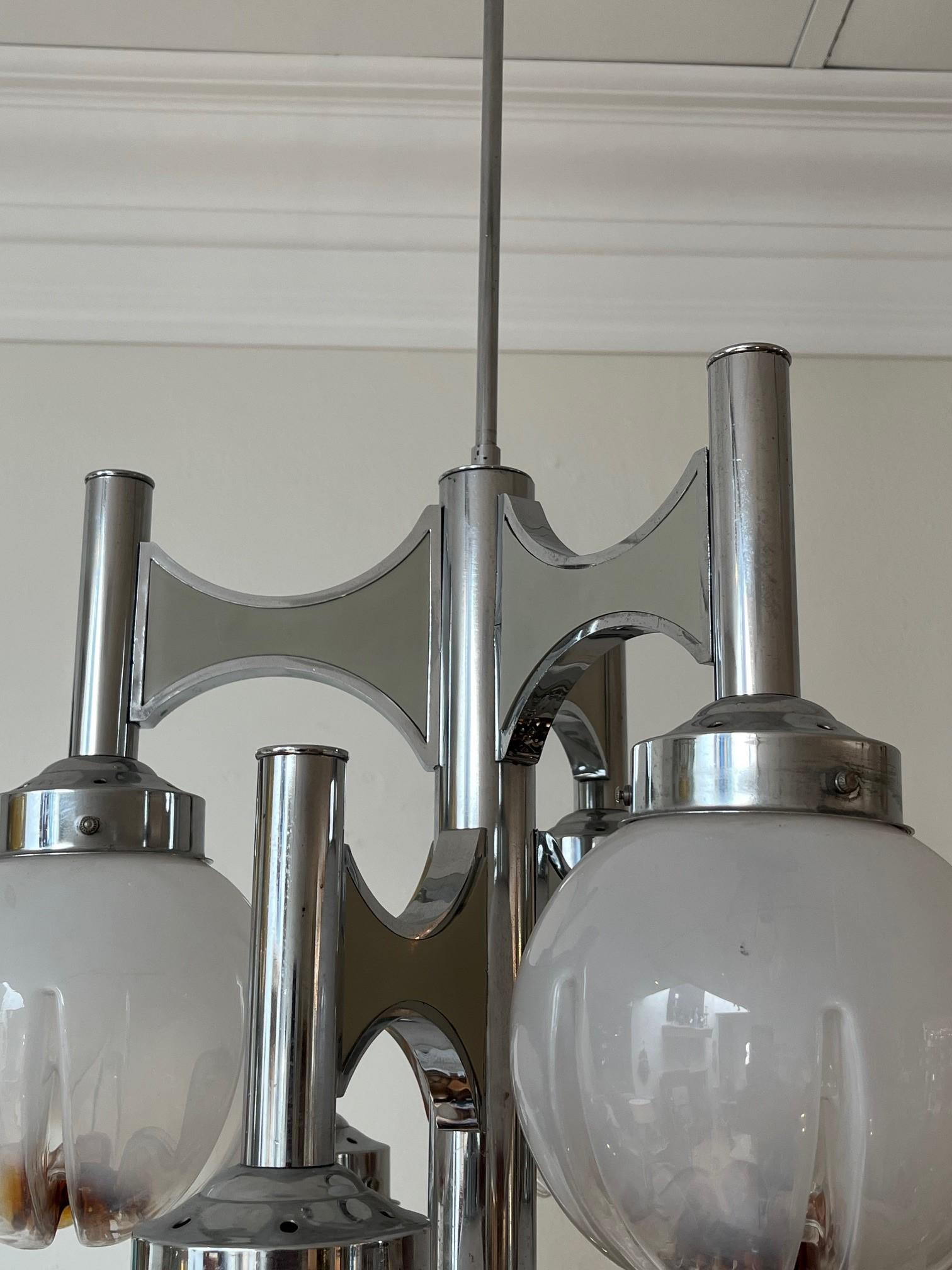 Vintage French Chrome and Glass Globes Chandelier For Sale 3