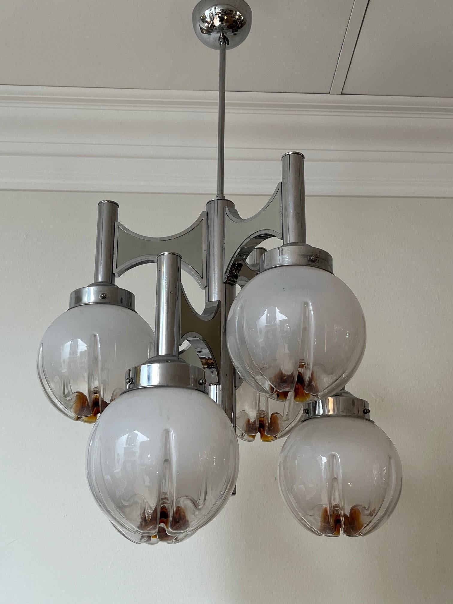 Vintage French Chrome and Glass Globes Chandelier For Sale 4