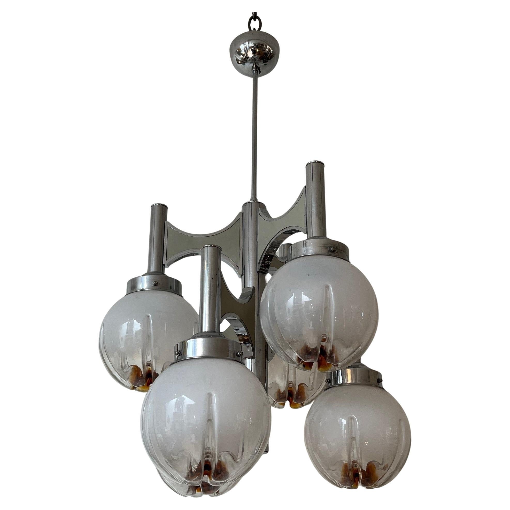 Vintage French Chrome and Glass Globes Chandelier