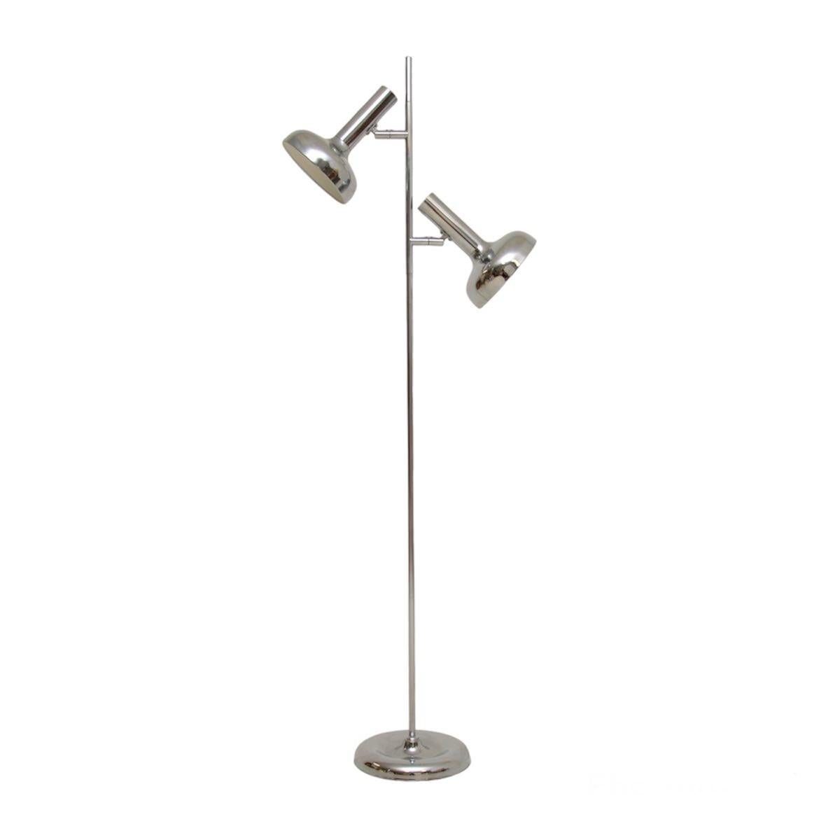 A very stylish and extremely well made vintage French chrome two headed floor lamp. This was made in France and dates from around the 1970’s.

It is of superb quality, with a beautifully made chromed steel frame. The two heads are adjustable, they